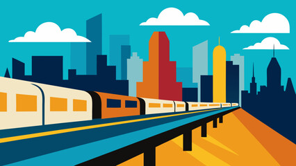 City Skyline as Seen from an Overpass Above a Railroad