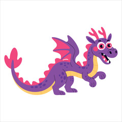 Cute Chinese dragon cartoon character in flat raster illustration style, isolated on transparent background, perfect for mythology and culture themes