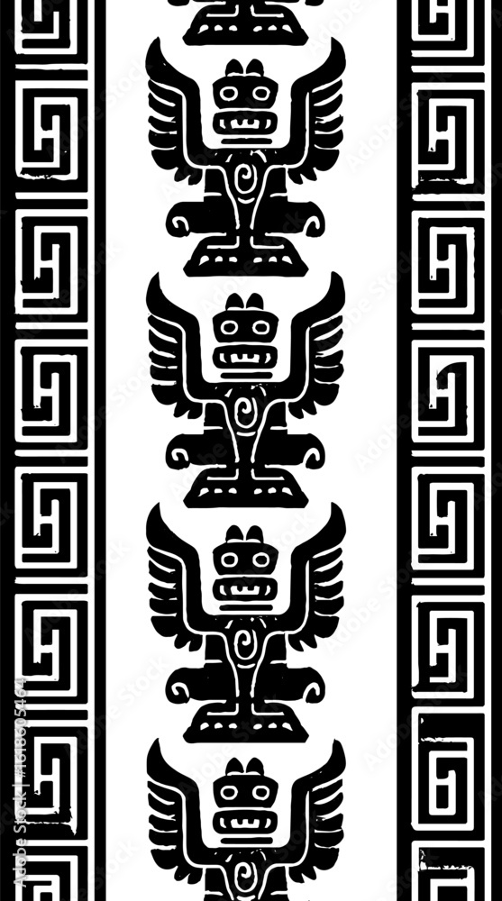 Poster abstract tribal totem figures with geometric patterns for retro design