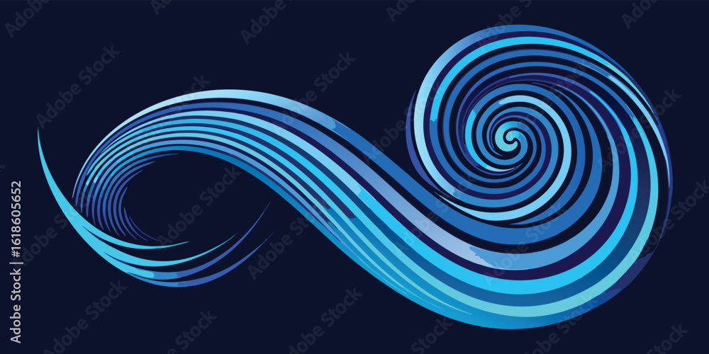 Poster an abstract design with flowing blue and black lines on a textured background, suggesting fluidity a