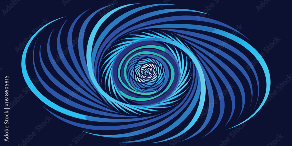 Poster wavy lines in blue and black create an abstract background, evoking a sense of movement and depth..e