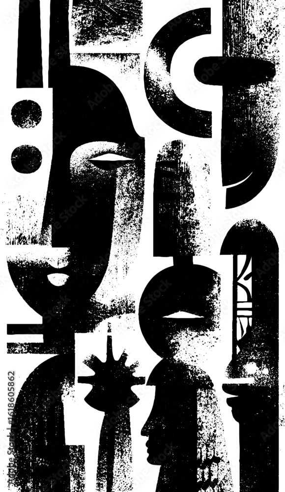 Poster abstract design with fragmented ancient symbols and textured elements for creative backgrounds