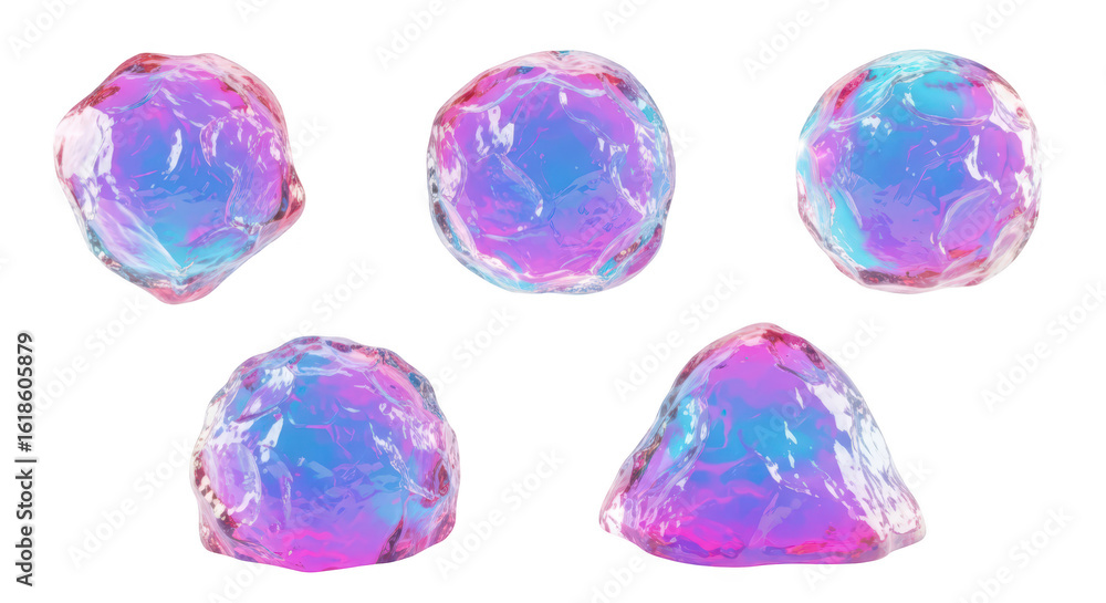 Poster five glowing colorful orbs floating against a simple white background ideal for abstract visuals or 