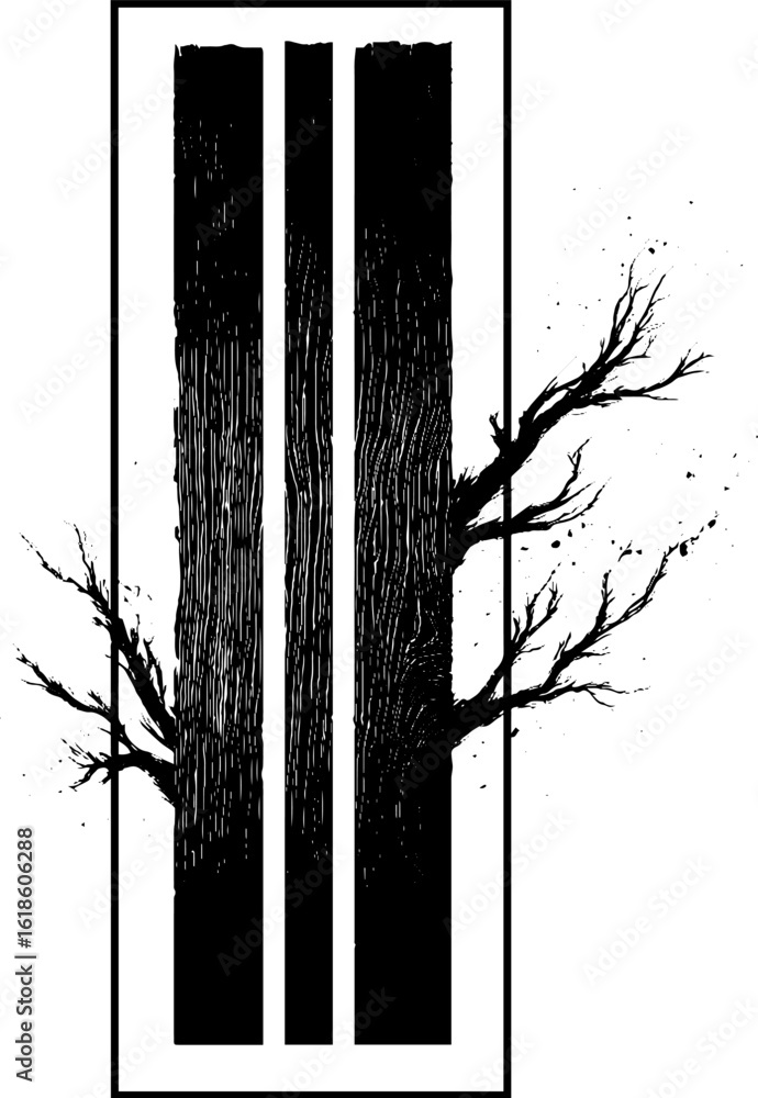 Poster abstract vertical timber grain banner with branch motif for artistic background design