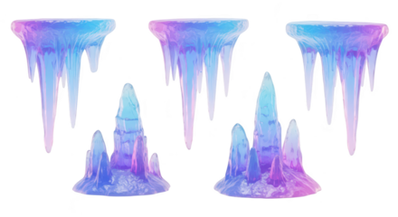Stylized 3D ice formations with stalactites and stalagmites against a white backdrop suitable for digital art or graphic design projects