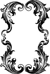 Ornamental baroque black and white border design for vintage decor and print