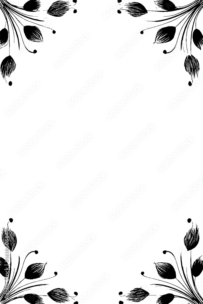 Poster abstract border design with leaf tips and stems for elegant invitations and posters