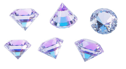 Fototapeta premium Six cut gemstones sparkle reflecting color on a white surface used for illustrating jewelry design