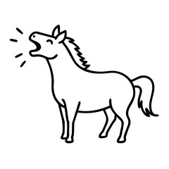 Horse neighing loudly in line art style on white background  