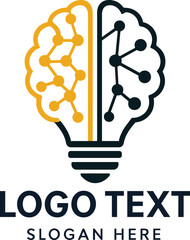 Creative brain idea logo featuring two halves of brain inside a light bulb on a white background
