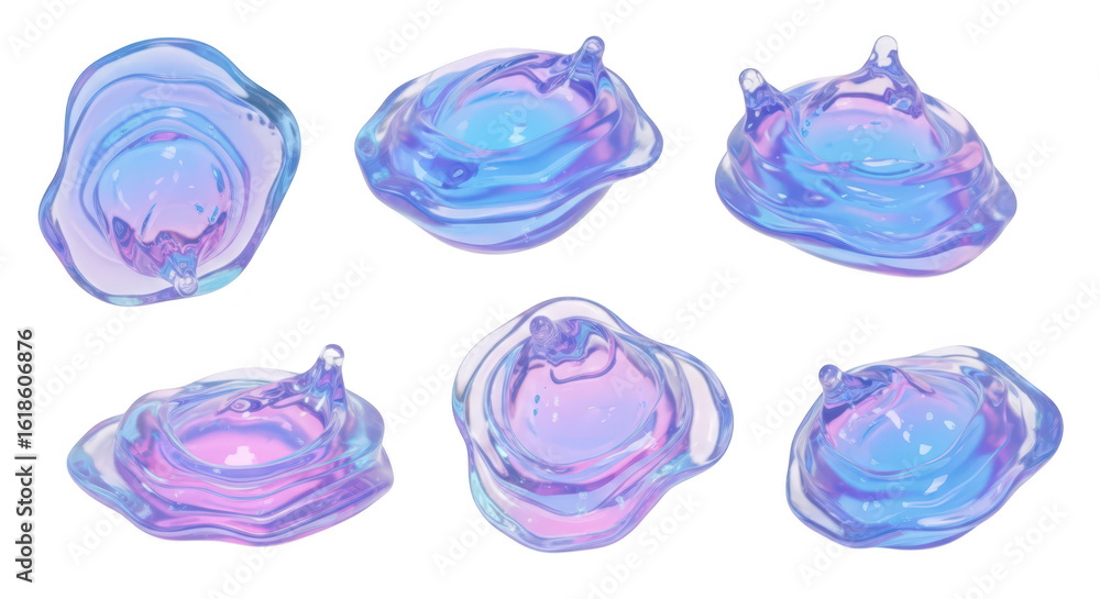 Poster collection of abstract colorful liquid splash elements against a white backdrop perfect for design a