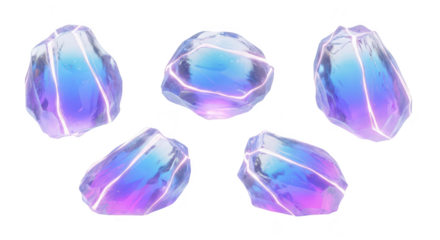 Floating luminous crystals with glowing cracks on a white background suitable for fantasy science or magical themes