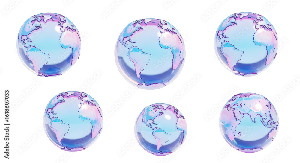 Aufkleber 3d-rendered glass globes floating on a white background with soft pastel colors for illustrating glo