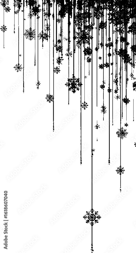 Poster abstract winter design with snowflake icons and icicle elements for background or border decoration