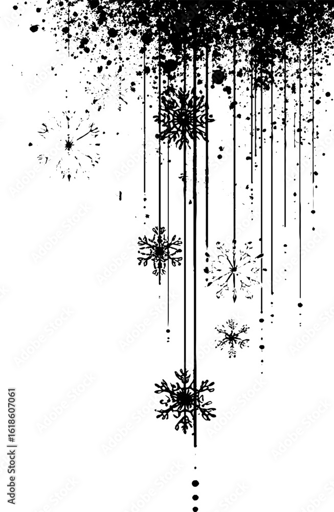 Poster winter holiday design featuring abstract snowflake border and icicle patterns