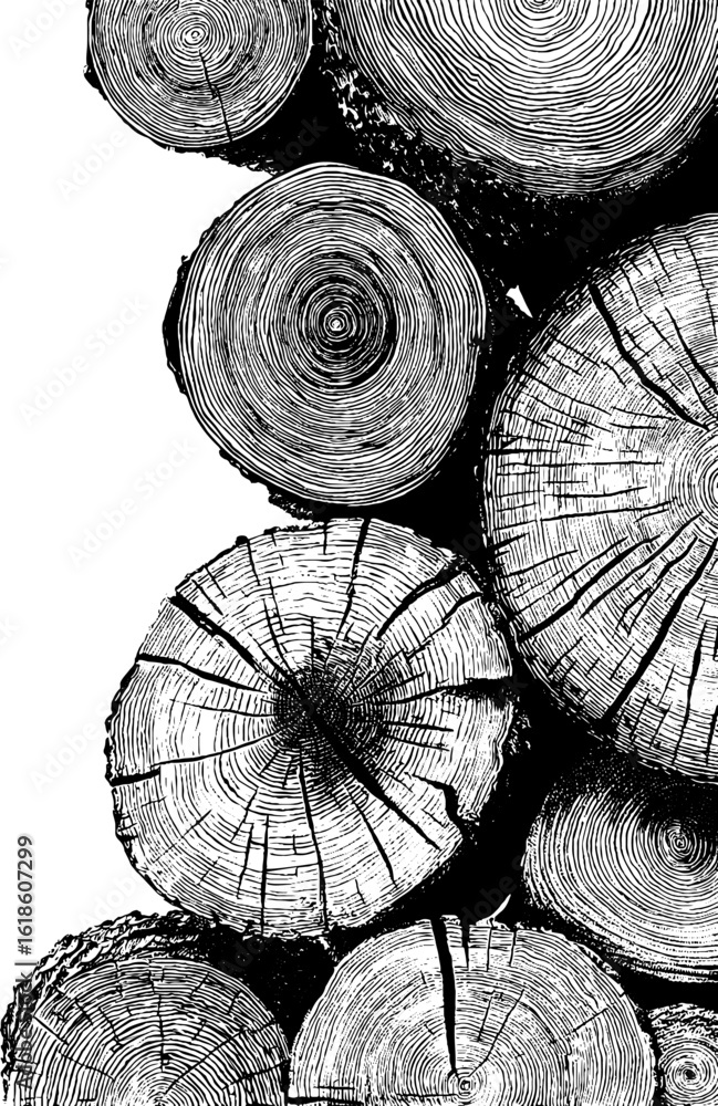 Poster abstract border and spiral grains of stacked logs for rustic design
