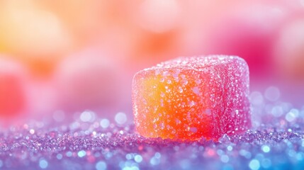 Colorful gummy candy on a sparkling surface
