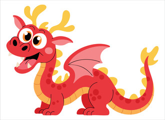 Cute red Chinese dragon vector character isolated on white background, perfect for cultural themes, fantasy visuals and New Year celebration content