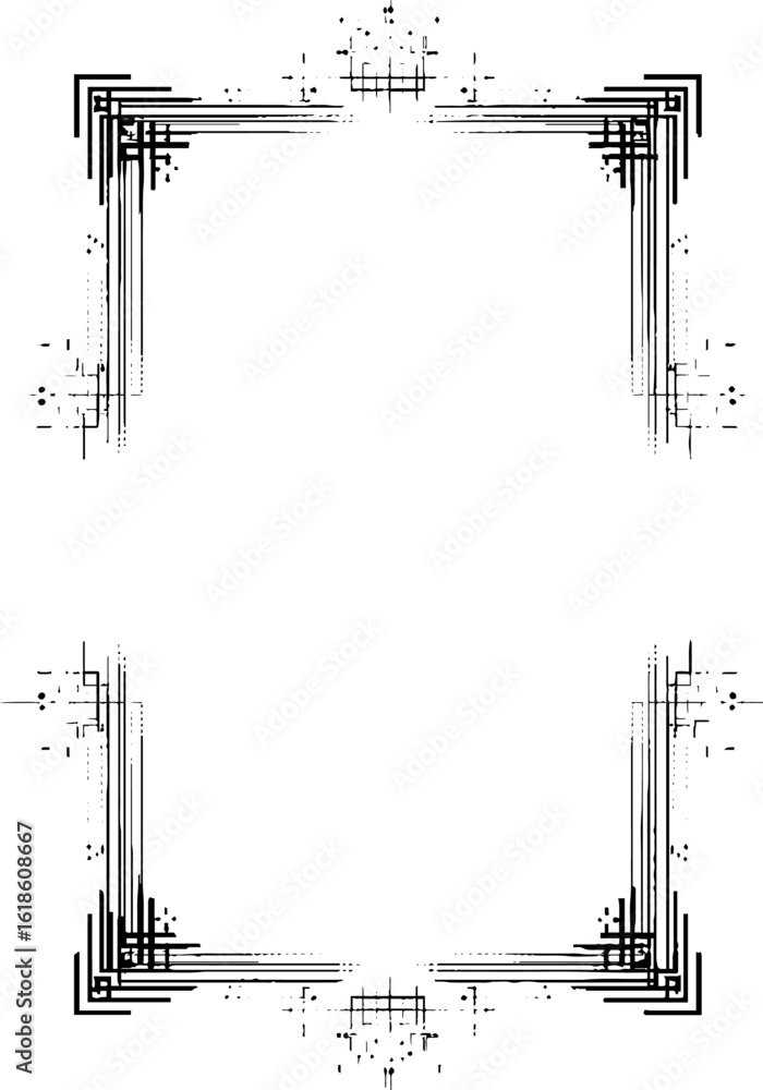 Poster abstract geometric frame design with looped thread corners for creative background