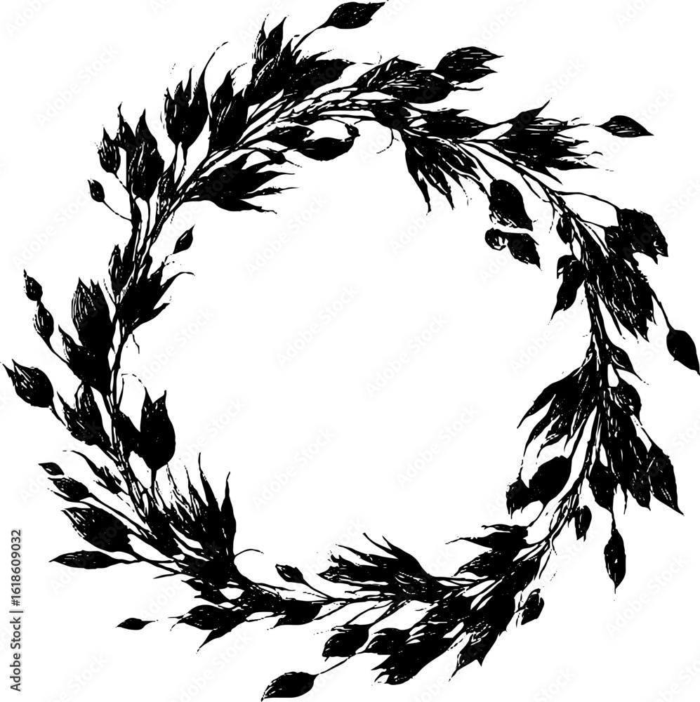 Poster abstract circular frame of rotting foliage and seeds for artistic design