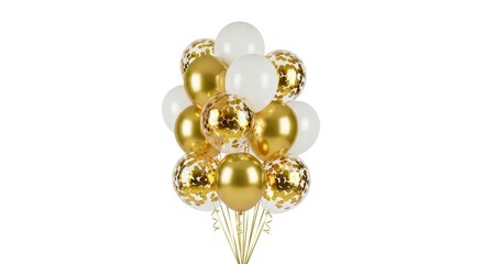 Gold and clear balloon bouquet isolated on white background