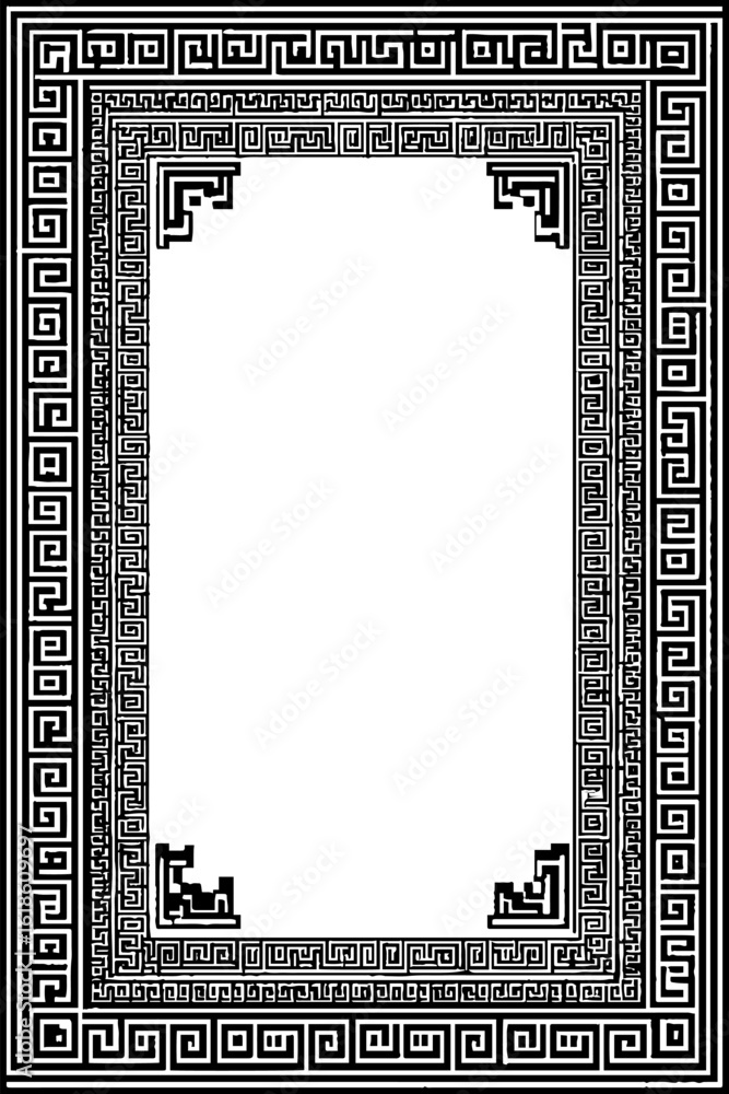 Poster ornate black and white geometric pattern with intricate borders for retro design background