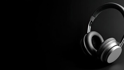 Gray headphones on black background