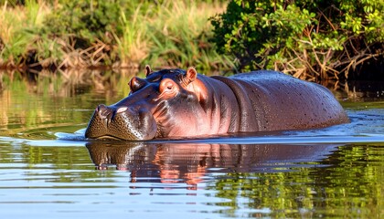 Fototapeta premium Hippopotamus in a calm river
