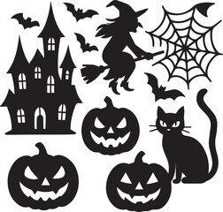 Halloween black silhouette vector elements set