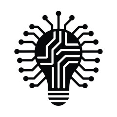 Digital Innovation Lightbulb with Circuit Board Design in Silhouette