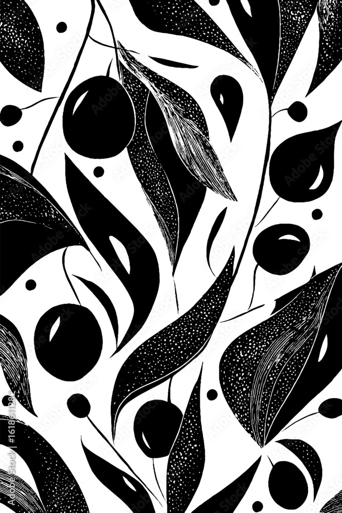 Poster monochrome abstract pattern of leaves and stems intertwining - vintage retro design for backgrounds