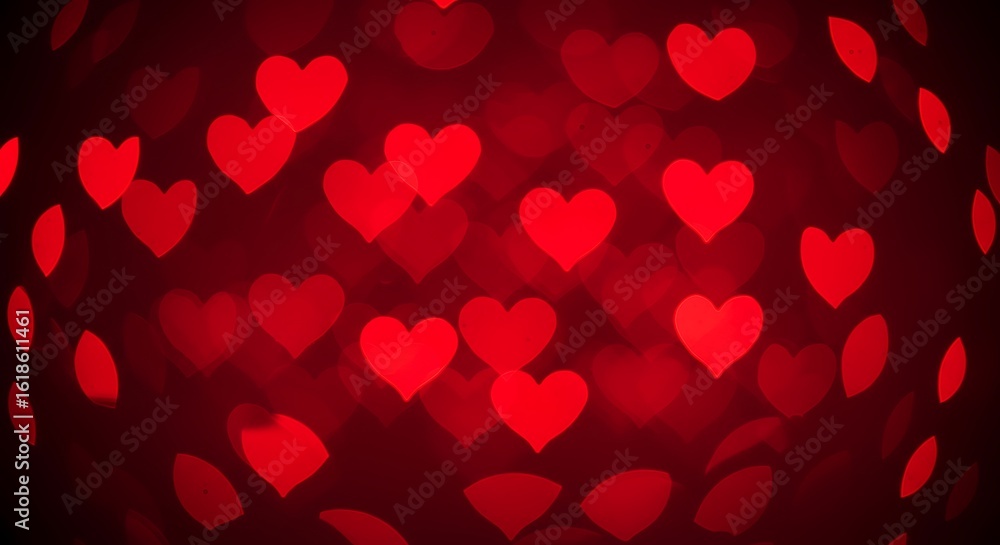 Poster a soft red bokeh background with heart shapes for valentines day