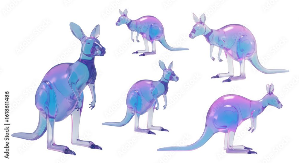 Poster glassy kangaroos in a group standing and posing with a white background ideal for creative projects 