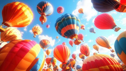 Colorful hot air balloons soaring in a clear sky