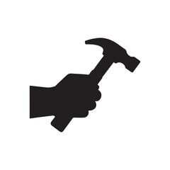 Hand holding hammer silhouette vector flat illustration design on white background