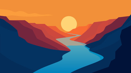 River Winding Through a Canyon with Golden Sunrise Light Majestic View