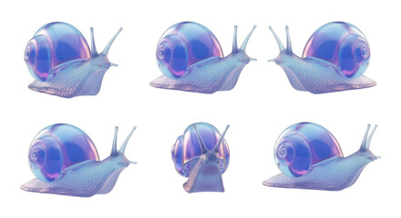 3D Rendered glowing snail moving poses on white background showcasing design suitable for art science education or marketing