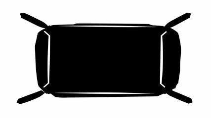 Aerial view of a dark rectangular object with protruding elements on each corner in black and white style | editable eps vectors silhouette