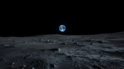 Earth from Moon’s rocky surface - science book visual, wallpaper