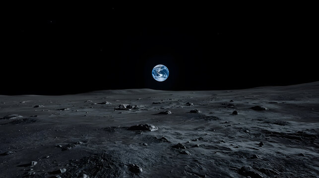 Earth from Moon’s rocky surface - science book visual, wallpaper