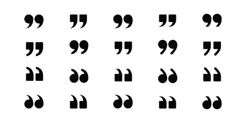 Collection of Diverse Black Quotation Marks – Solid and Calligraphic Styles, Single and Double Quotes, Ideal for Typography and Language Content