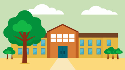 School Courtyard with a Single Large Tree Providing Shade and Beauty