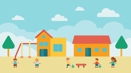 Fototapeta premium School Playground Filled with Laughter of Children Joyful Outdoor Play