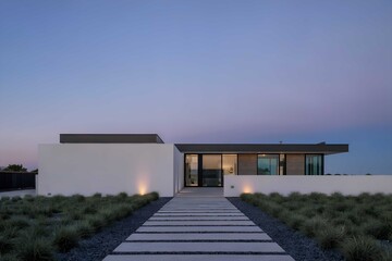 Fototapeta premium Modern home exterior architecture design dusk