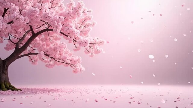 Delicate falling cherry blossom petals creating a serene, romantic spring scene