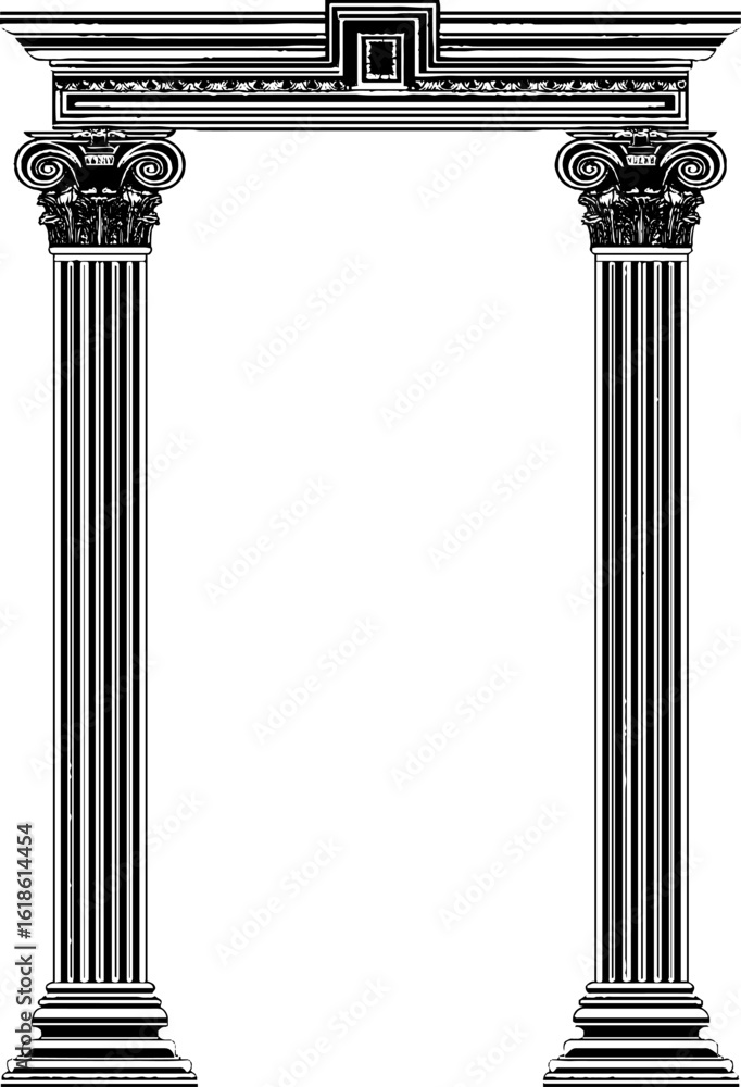 Poster classical architectural frame with stylized columns and lintel for design