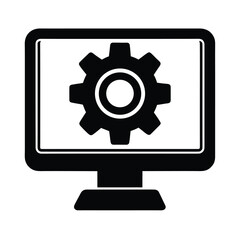 Computer screen with gear icon settings and configuration silhouette