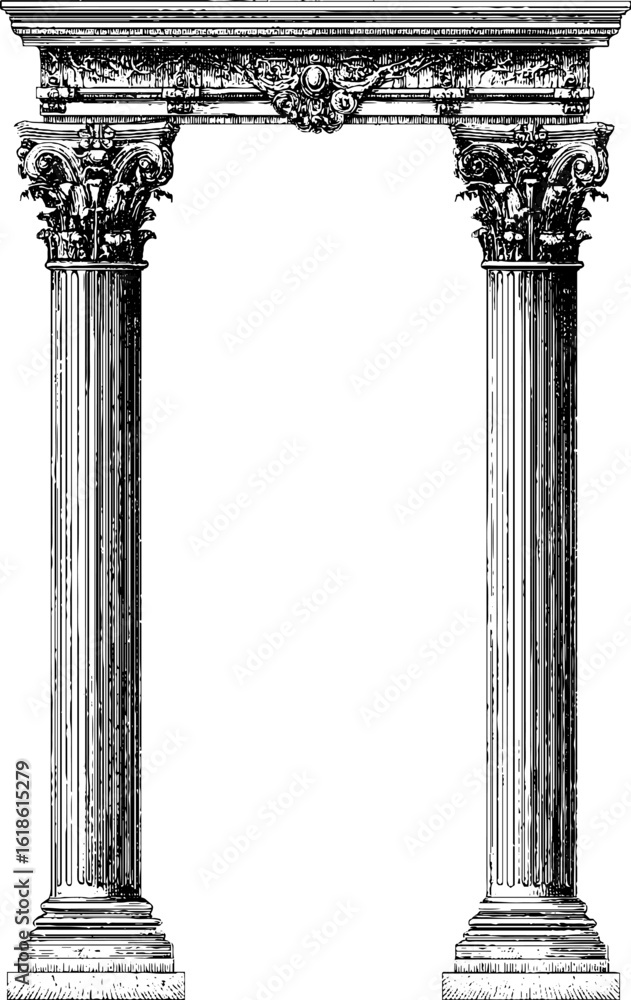 Poster classical architectural frame with symmetrical columns for design and decoration