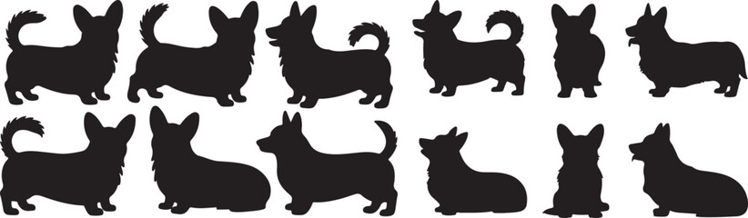 Set of Black and White Dog Silhouette Vector Illustrations