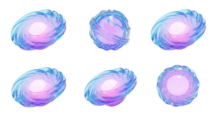 3D rendering of blue & pink swirling energy orbs rotating on a white backdrop used for fantasy sci-fi or concept art